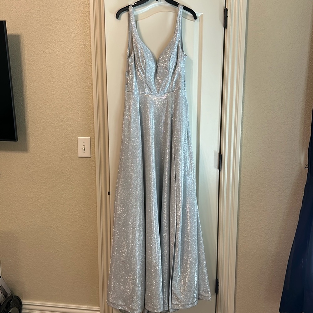 B Darlin Sparkly Silver Metallic Formal